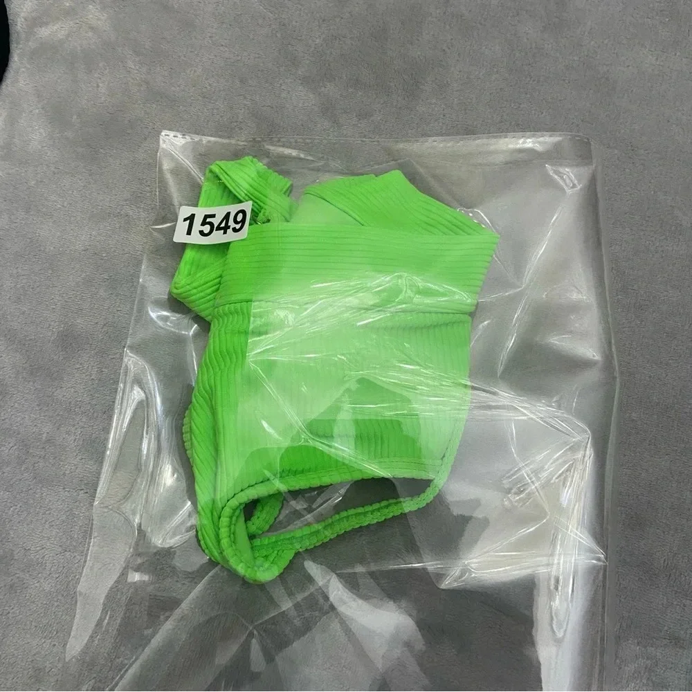 New! Frankie’s bikinis Gavin neon green ribbed bikini top 21549